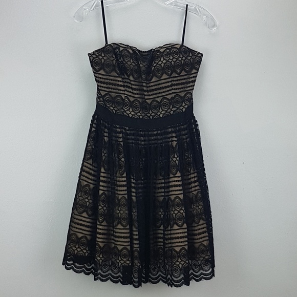 Strapless Black Lace Fit & Flare Dress - Picture 1 of 4